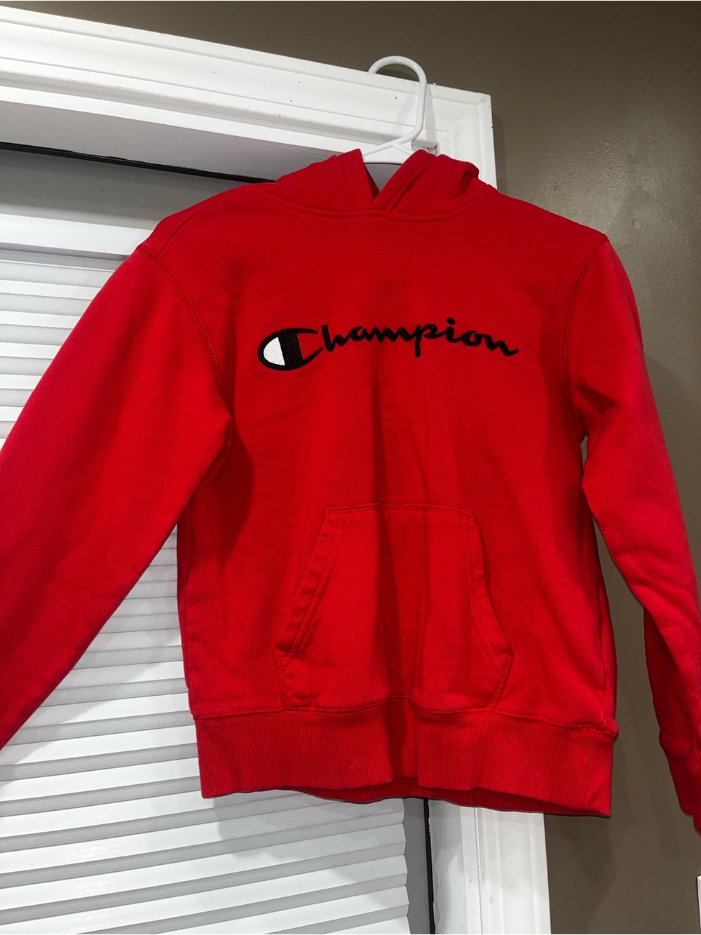 Champion Red Hoodie with Script Logo